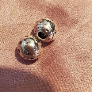 Pandora open bangle end caps pave silver